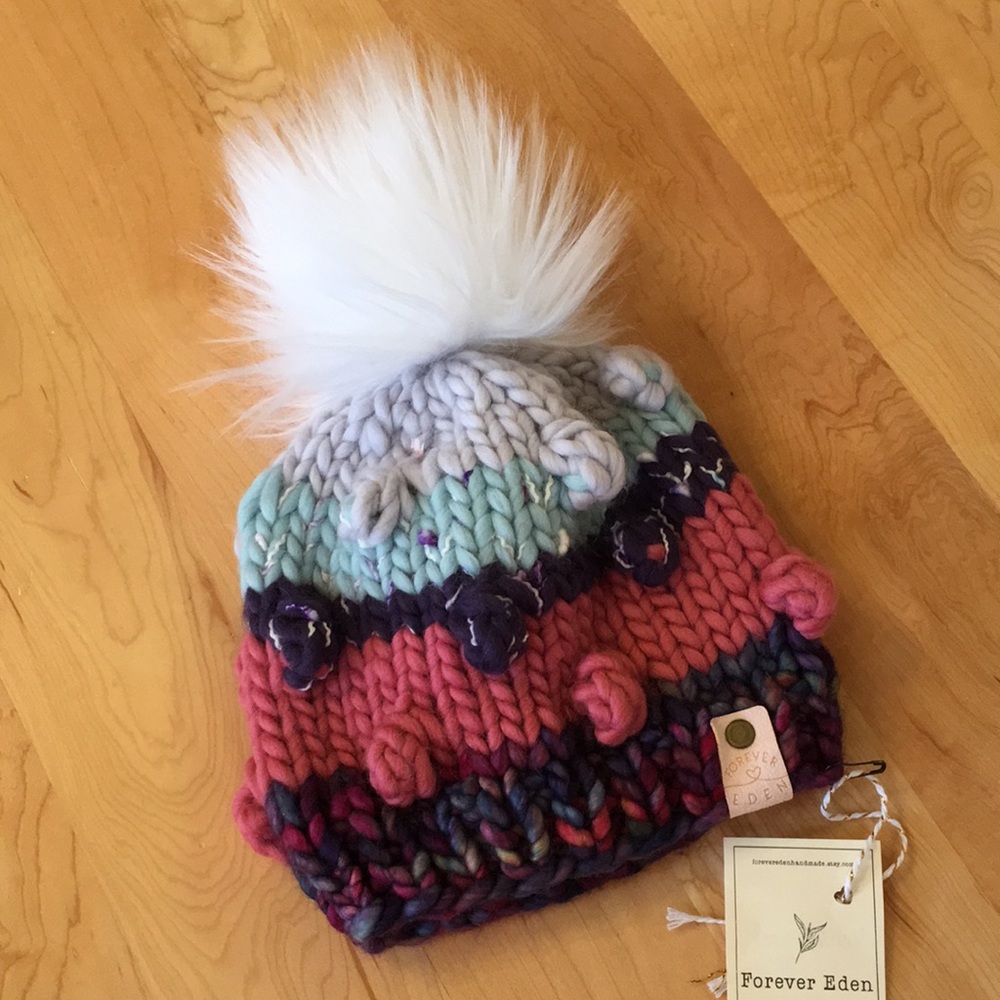 Forever Eden Handmade Merino Wool Toddler Beanie Hat With Faux Fur Pom P…